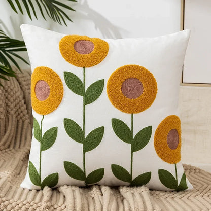 BloomLinen – Bestickter Kissenbezug aus Baumwoll-Canvas mit rustikalem floralem Pracht