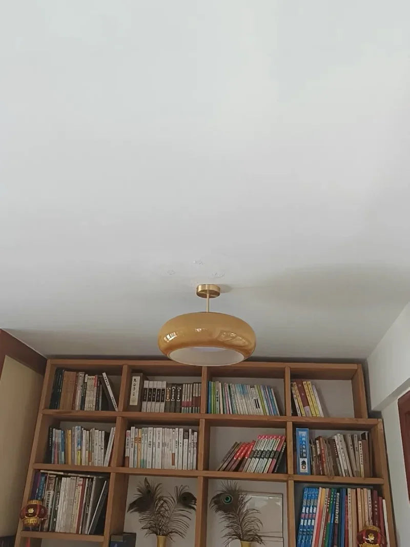 Soleil Retro Deckenlampe – Kupferrahmen mit Bernsteinfarbenem Glas – Elegante Beleuchtung für Esszimmer
