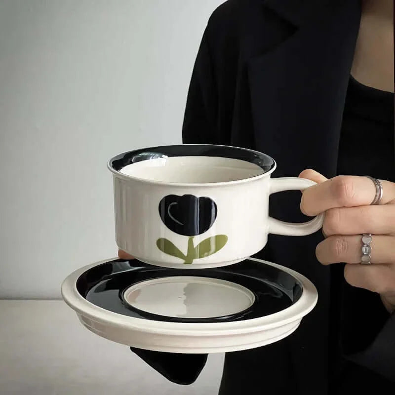 Retro handgemalte florale Keramik Kaffeetasse