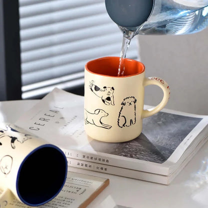 Große kreative keramische Kaffeetasse mit Katzen- und Hundedesign