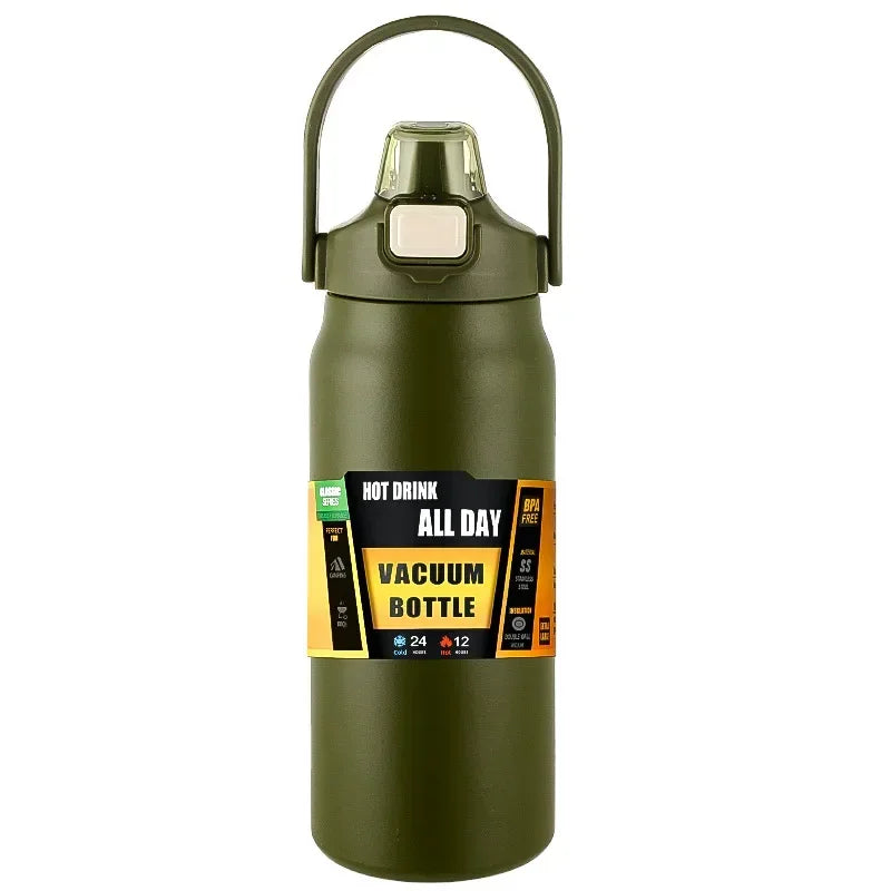 800ml Edelstahl Thermobecher - Tragbarer Vakuumflasche für heiße und kalte Getränke, Outdoor-Sport-Wasserflasche mit Strohhalm