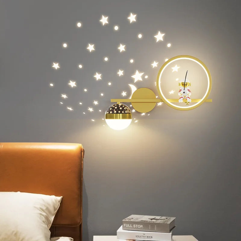 Home Decor Sternprojektor Wandleuchte LED Metallkörper Weltraumstil Kinder Wandleuchte Licht Harz Astronaut Kinderzimmer Modern Lustres