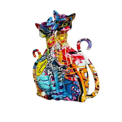 Abstrakte Graffiti Katzenpaar Figurine