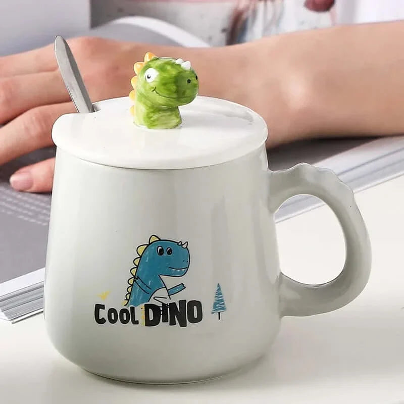 Dinosaur Keramiktasse mit Deckel und Löffel