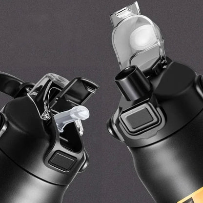 800ml Edelstahl Thermobecher - Tragbarer Vakuumflasche für heiße und kalte Getränke, Outdoor-Sport-Wasserflasche mit Strohhalm