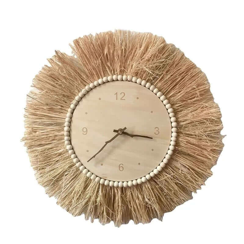 Handgewebte Raffia-Wanduhr