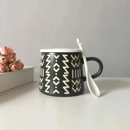 Chic handgemalte Tasse mit optionalem Deckel und Löffel