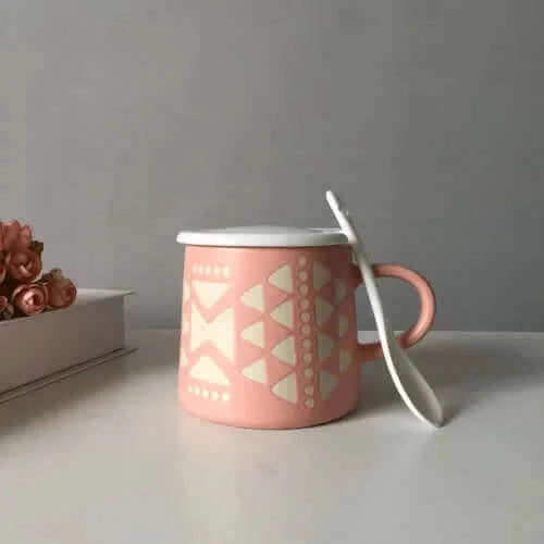 Chic handgemalte Tasse mit optionalem Deckel und Löffel