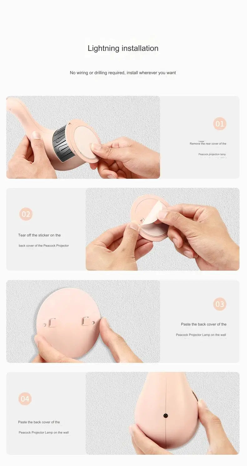 Royelux Pfau Projektions-Nachtlampe - 12-Farben dimmbare Fernbedienung Atmosphärenlicht