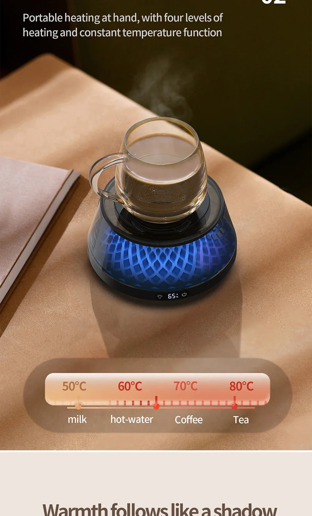 Royaleva USB Kaffeetassenwärmer – 4 Temperatureinstellungen, thermostatischer Untersetzer für Zuhause und Büro