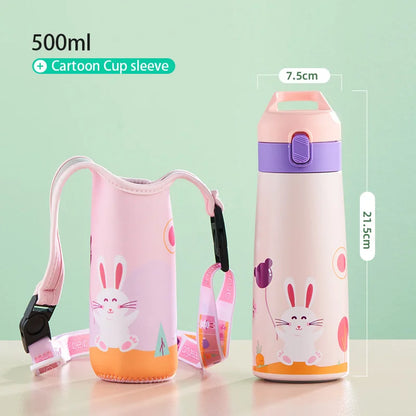 500ml Kinder Edelstahl Strohhalm Thermobecher mit Etui