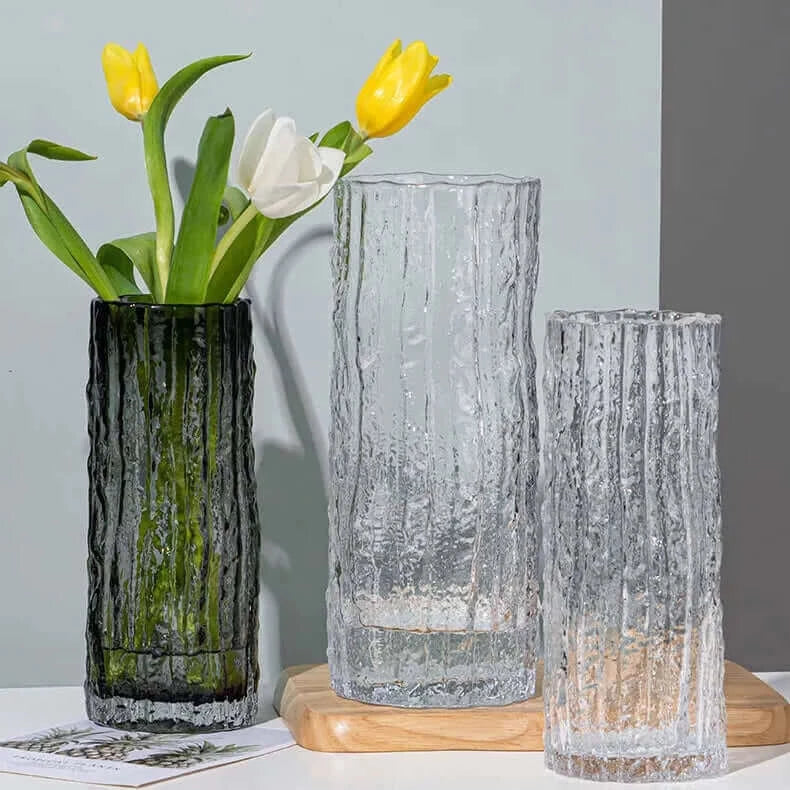 Zeitgenössische Fluted Transparente Glas Blumenvase