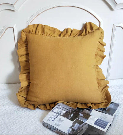 Kissenbezüge und Kopfkissenbezüge aus reinem Leinen mit sanften Volants - Linen Elegance
