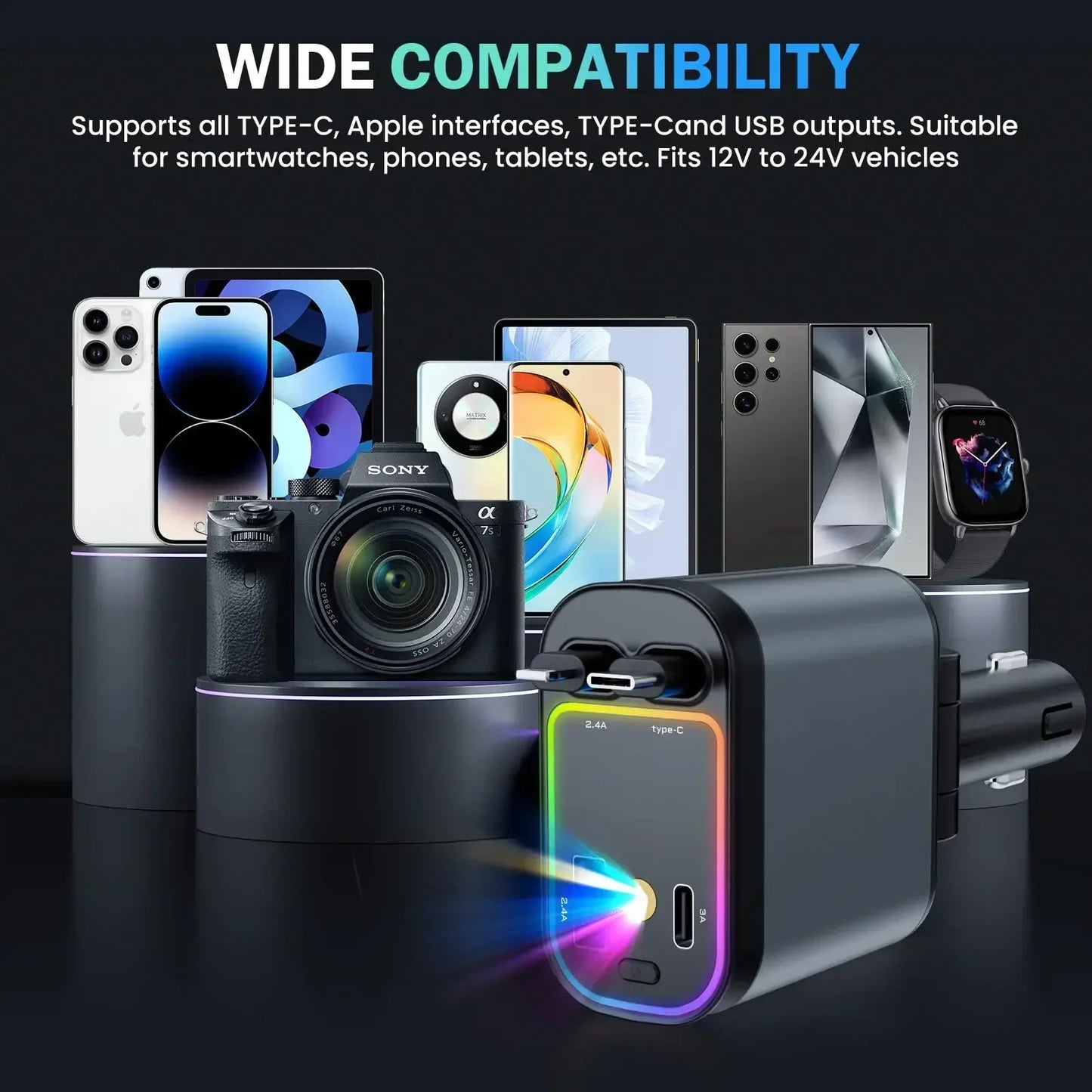 Ausziehbares Auto-Ladegerät mit Starlight Typ-C