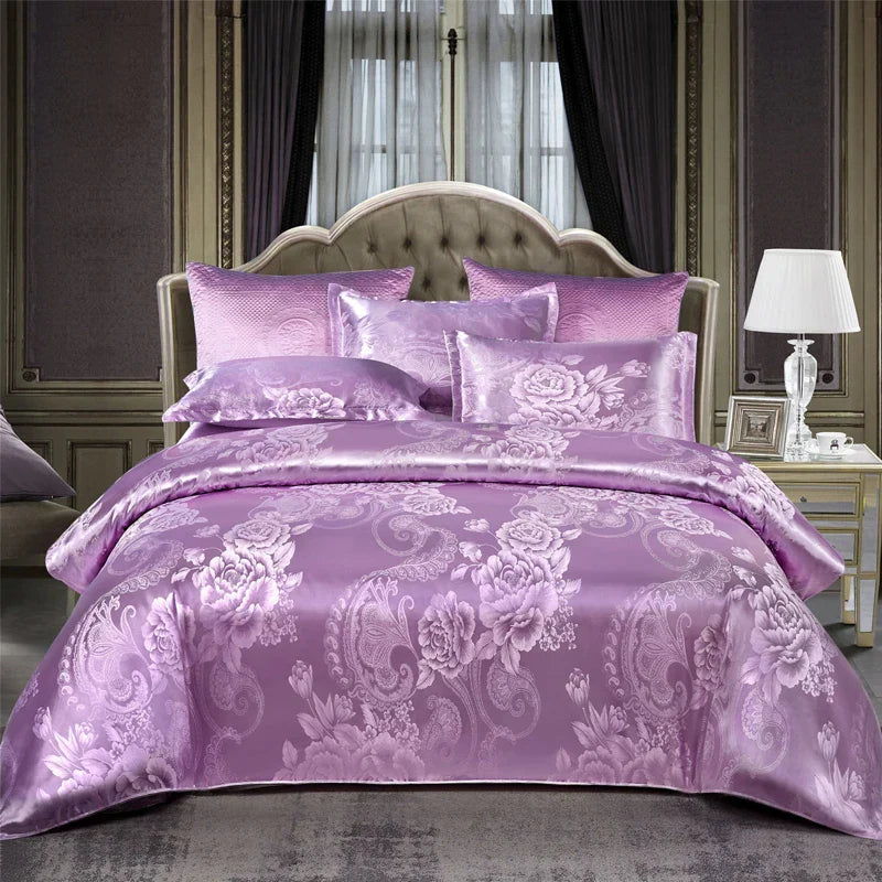 Garduru Satin Rayon Jacquard Bettwäsche 220x240 Sommer Luxus Doppelbett Bettwäsche Set