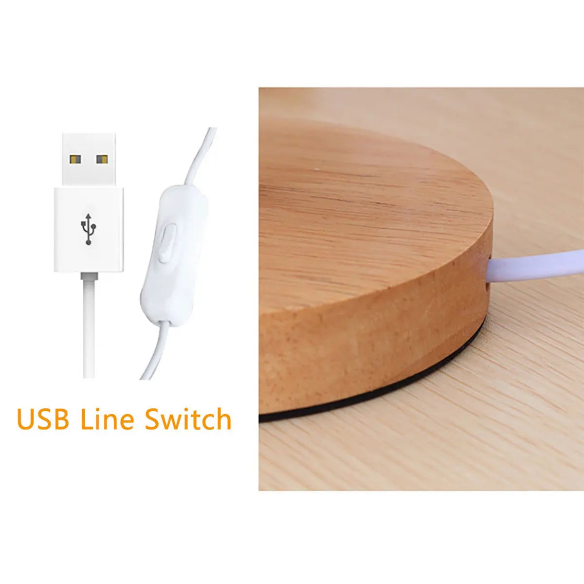 Royaleva USB Nachttischlampe mit Holzsockel und Zylinderschirm