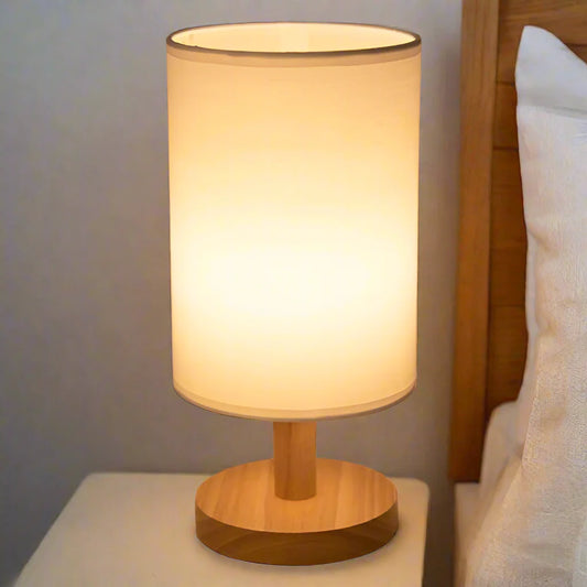 Holz-Nachtischlampe – USB-betriebene Leinen-Tischlampe für Schlafzimmer & moderne Wohnkultur