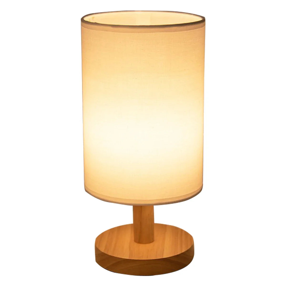 Royaleva USB Nachttischlampe mit Holzsockel und Zylinderschirm