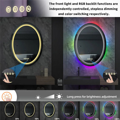 LUVODI Ovaler RGB HD Umweltfreundlicher Badezimmerspiegel mit dimmbarem LED-Licht, Antibeschlag und Touchscreen