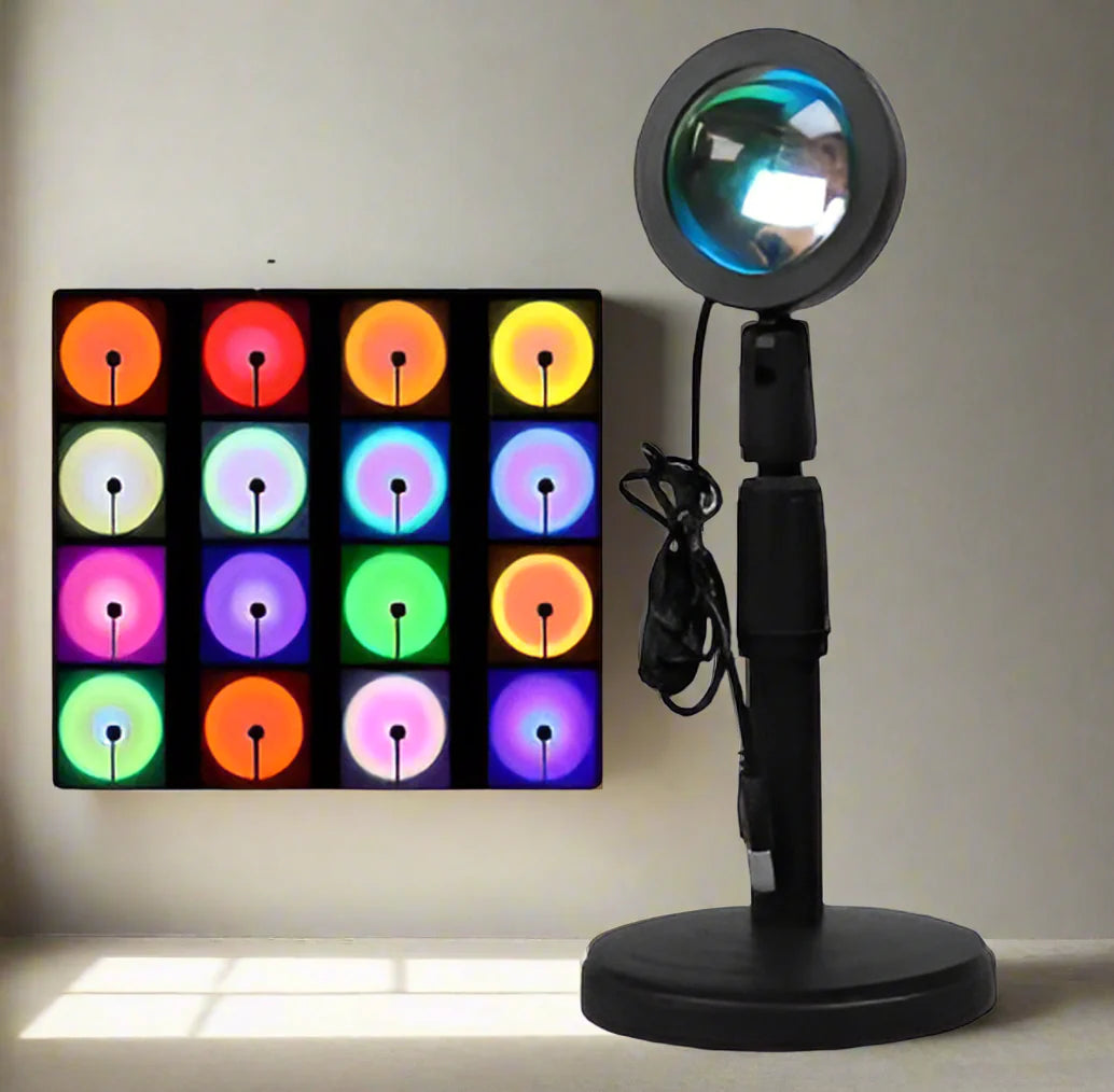 Sonnenuntergang Lampe mit Fernbedienung – 16 Farben & 360° Rotation für ästhetische Stimmungsbeleuchtung