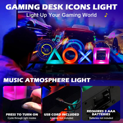 LED Tischlampe PlayStation Symbole – Musikgesteuerte Deko Leuchte für Gaming & Schlafzimmer