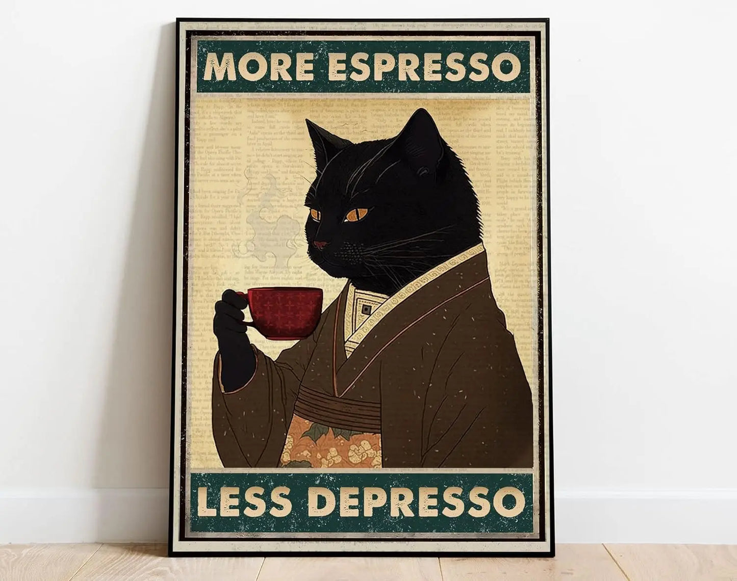 Retro Schwarze Katze Kaffee Poster