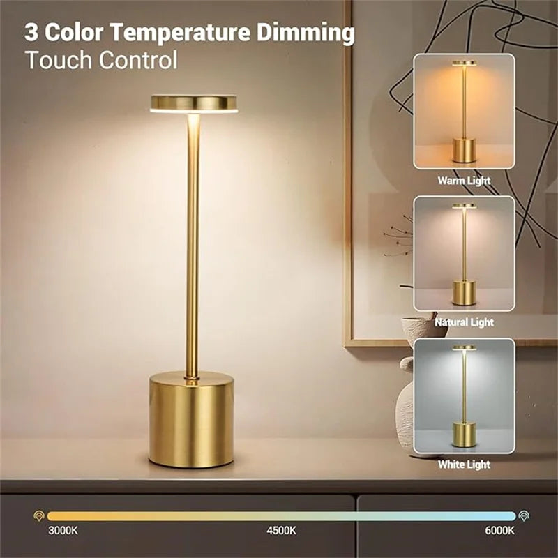 Klassische wiederaufladbare Touch-Tischlampe – stufenlose Dimmung & 3 Farbmodi