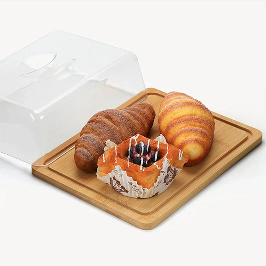 Rechteckige Butterdose mit Bambusdeckel und Servierplatte