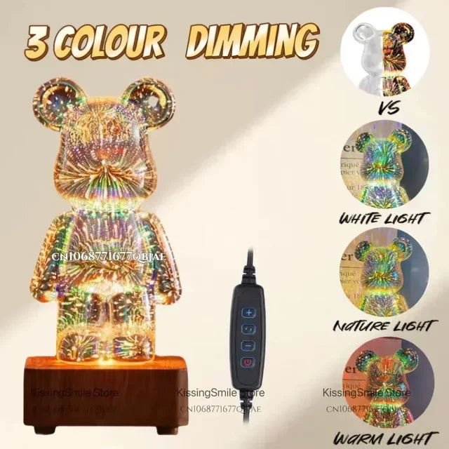 Fügen Sie Ihrem Raum Magie mit der 3D-Bären-Feuerwerk-LED-Lampe hinzu