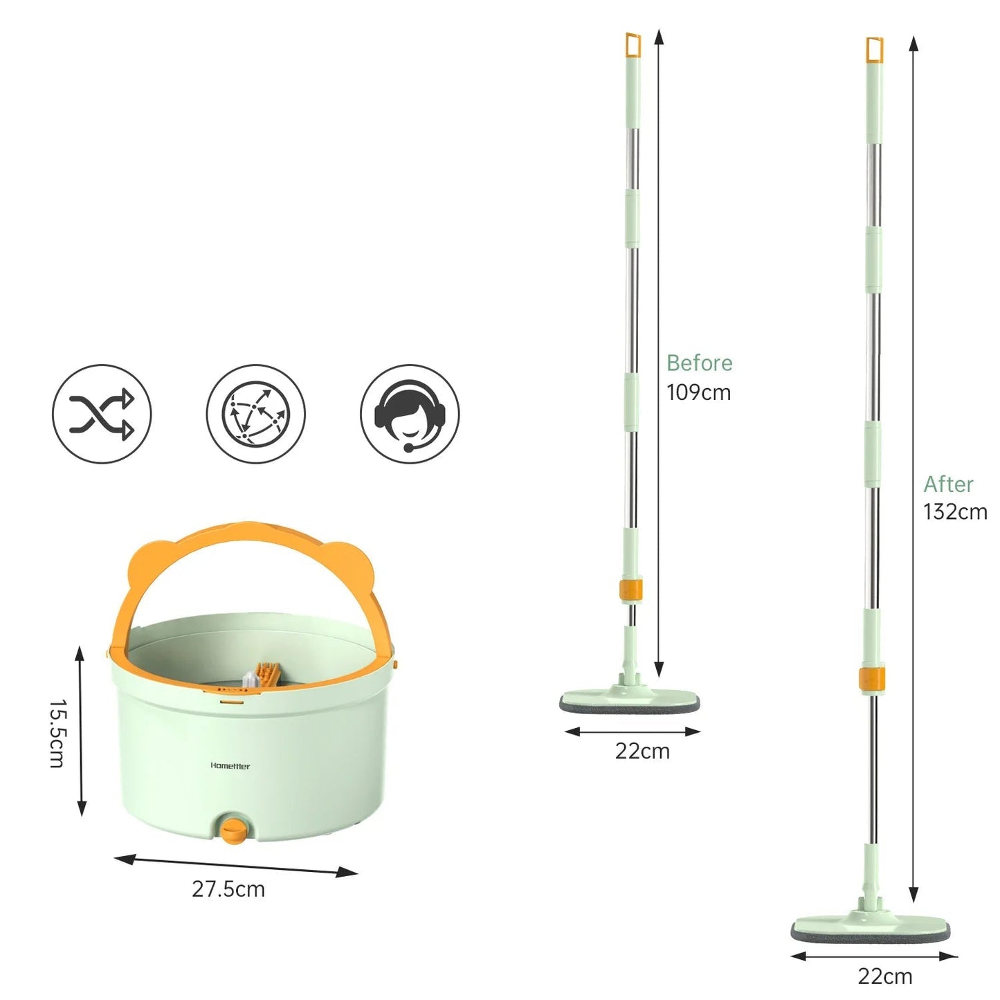 Selbstreinigender Wischmopp mit 360° Drehung und Eimer – Mühelose Bodenreinigungslösung