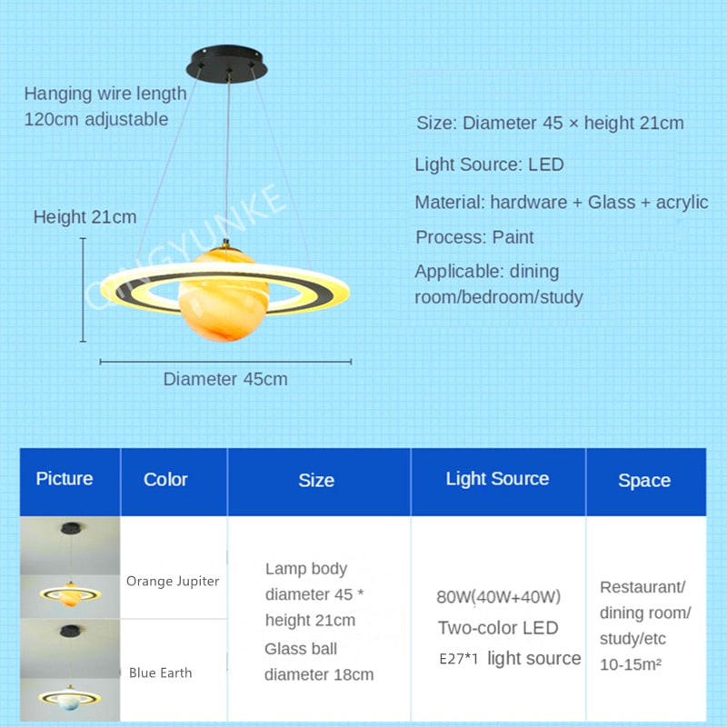 Garduru - Kinderbeleuchtung Planet Pendelleuchte Kinderzimmerlampe