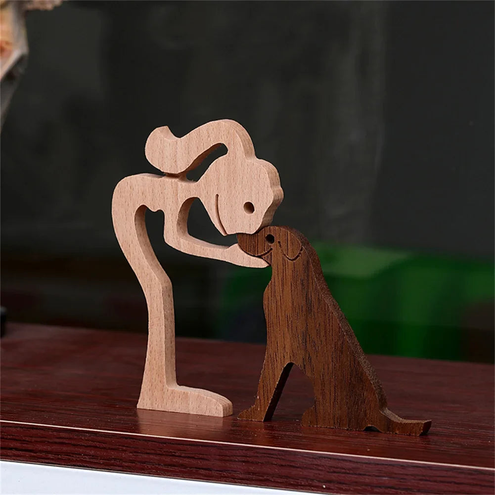 Holzhundefigur für die Familie, handgefertigte Desktop-Tischdekoration, Schnitzmodell für Zuhause und Büro, Haustierskulptur, Weihnachtsgeschenk