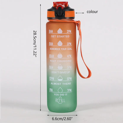 Motivierende Wasserflasche mit Farbverlauf und Zeitmarkierung, auslaufsicherer Becher, 1 l