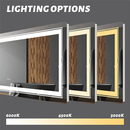 LUVODI Wasserdichter Badezimmerspiegel mit dimmbarer LED-Beleuchtung und Antibeschlagfunktion