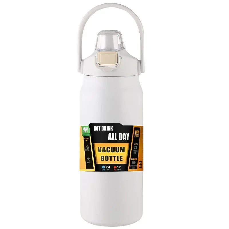 800ml Edelstahl Thermobecher - Tragbarer Vakuumflasche für heiße und kalte Getränke, Outdoor-Sport-Wasserflasche mit Strohhalm