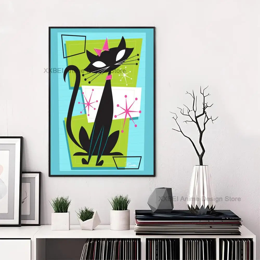 Space-Age Atomic Cat Premium Canvas-Poster