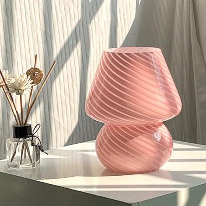 Murano Glas Pilzlampe – Vintage Pink LED Licht für Gemütliche Atmosphäre