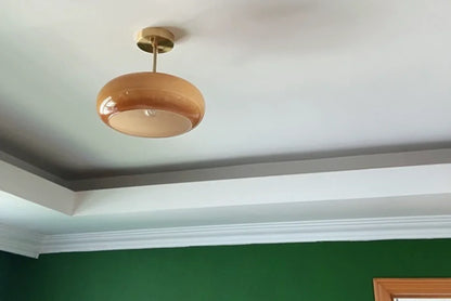 Soleil Retro Deckenlampe – Kupferrahmen mit Bernsteinfarbenem Glas – Elegante Beleuchtung für Esszimmer