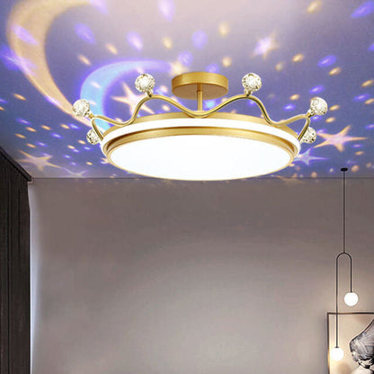 Garduru Kreative Kinder Krone Deckenleuchte | LED Semi-Flush | Gold & Pink Optionen | Infinitely Dimmbar | Perfekt für Kinderzimmer & Schlafzimmer