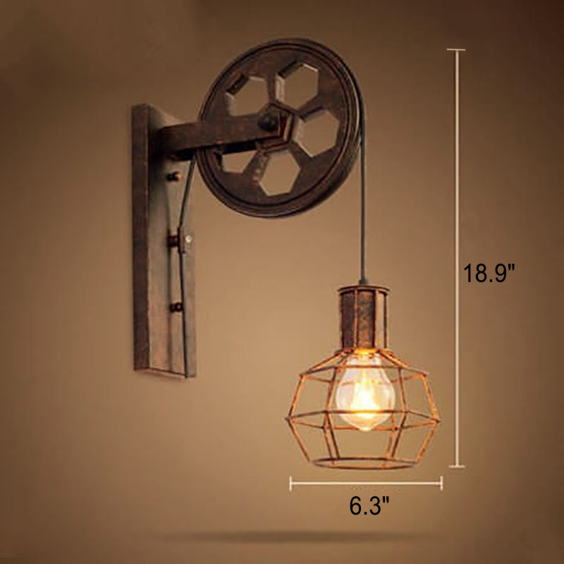 Garduru Vintage Industrielle Wandlampe | Mit Seilzug | 1-flammig | Retro Design