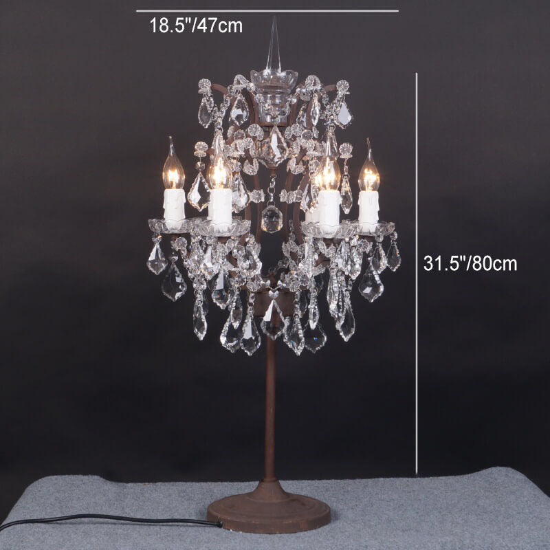 Garduru Vintage Französische Kristall-Kerzenleuchter Tischlampe | 6 Lichter | Rustikale Eleganz | Luxuriöse Wohnzimmerdekoration