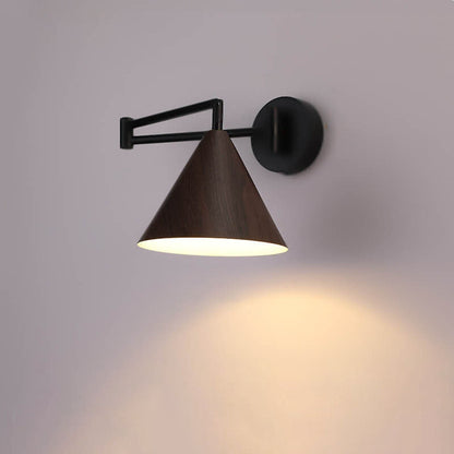 Garduru Minimalist Cone Swing Arm LED Wandlampe | Holzmaserung | Flexibler Schwenkarm | Stimmungslicht | Deko für Zuhause