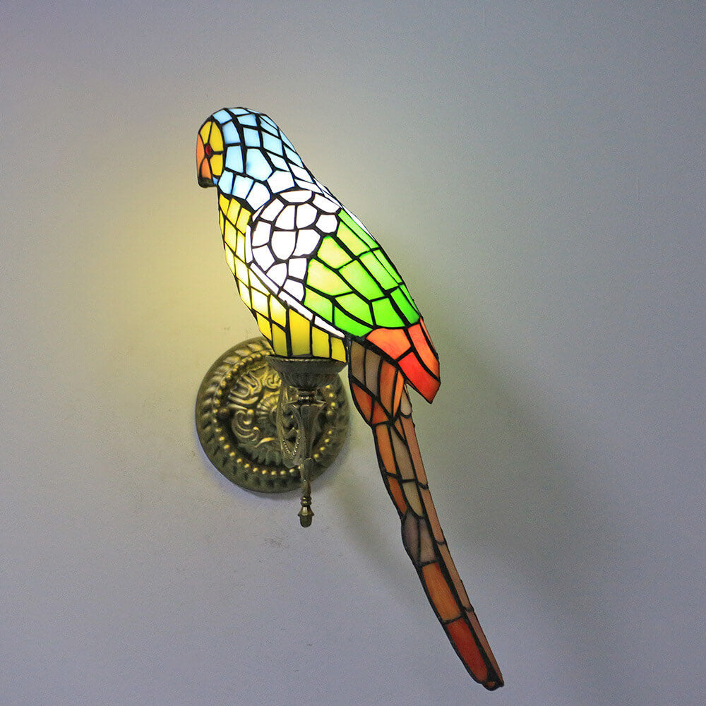 Garduru Tiffany Wandlampe | Vintage Design | Buntglas & Papagei-Optik | 1-flammig