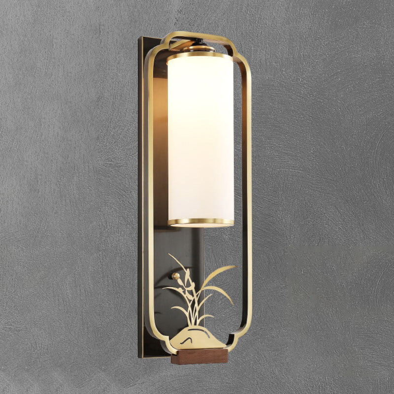 Garduru Moderne Wandlampe | Kupfer & Glas | Chinesisches Design | Säulenring-Licht