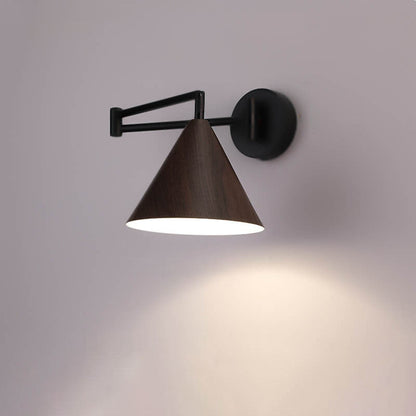 Garduru Minimalist Cone Swing Arm LED Wandlampe | Holzmaserung | Flexibler Schwenkarm | Stimmungslicht | Deko für Zuhause