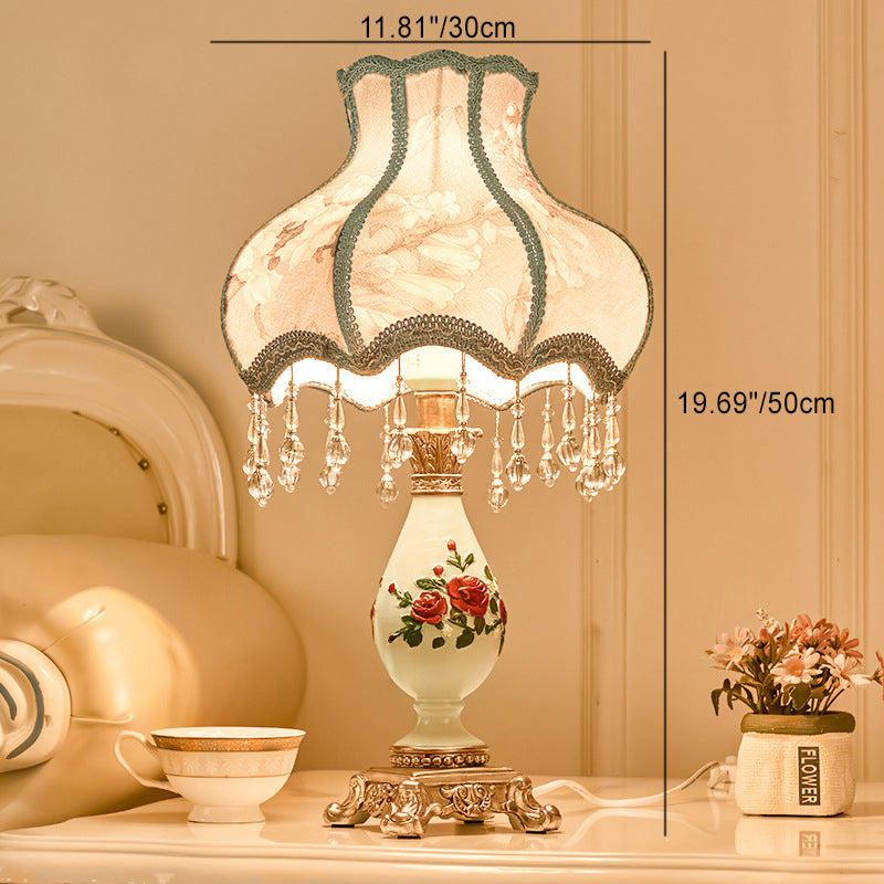 Garduru Europäische Tischlampe | Traditionelles Design | Vase aus Harz | Stoffschirm | Schlafzimmerbeleuchtung