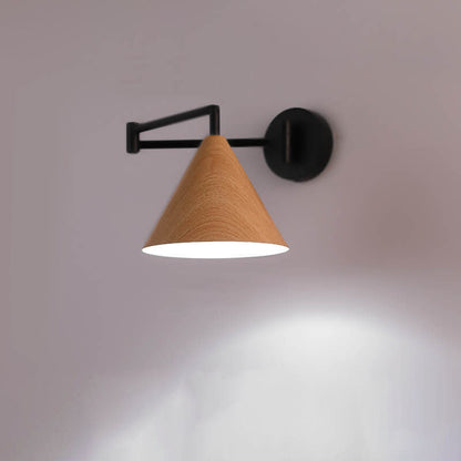 Garduru Minimalist Cone Swing Arm LED Wandlampe | Holzmaserung | Flexibler Schwenkarm | Stimmungslicht | Deko für Zuhause