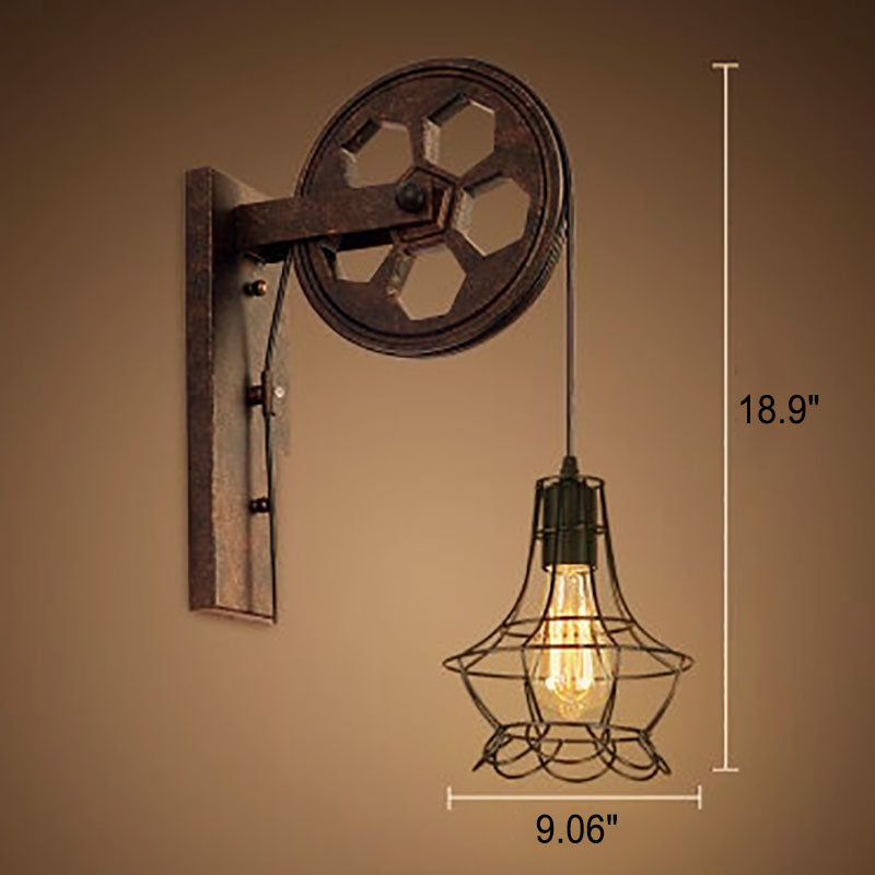 Garduru Vintage Industrielle Wandlampe | Mit Seilzug | 1-flammig | Retro Design