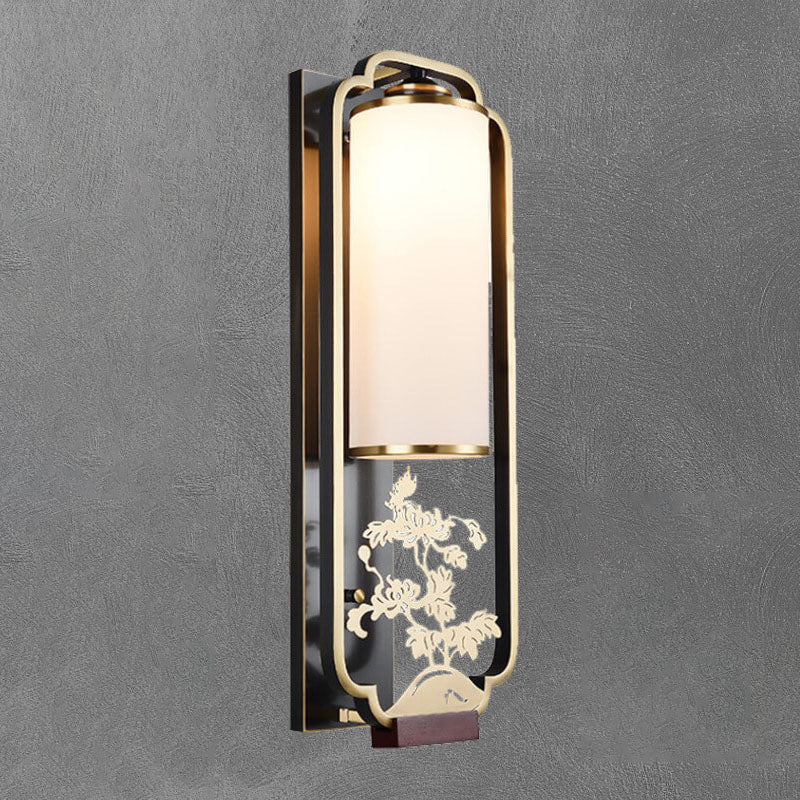 Garduru Moderne Wandlampe | Kupfer & Glas | Chinesisches Design | Säulenring-Licht