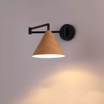 Garduru Minimalist Cone Swing Arm LED Wandlampe | Holzmaserung | Flexibler Schwenkarm | Stimmungslicht | Deko für Zuhause